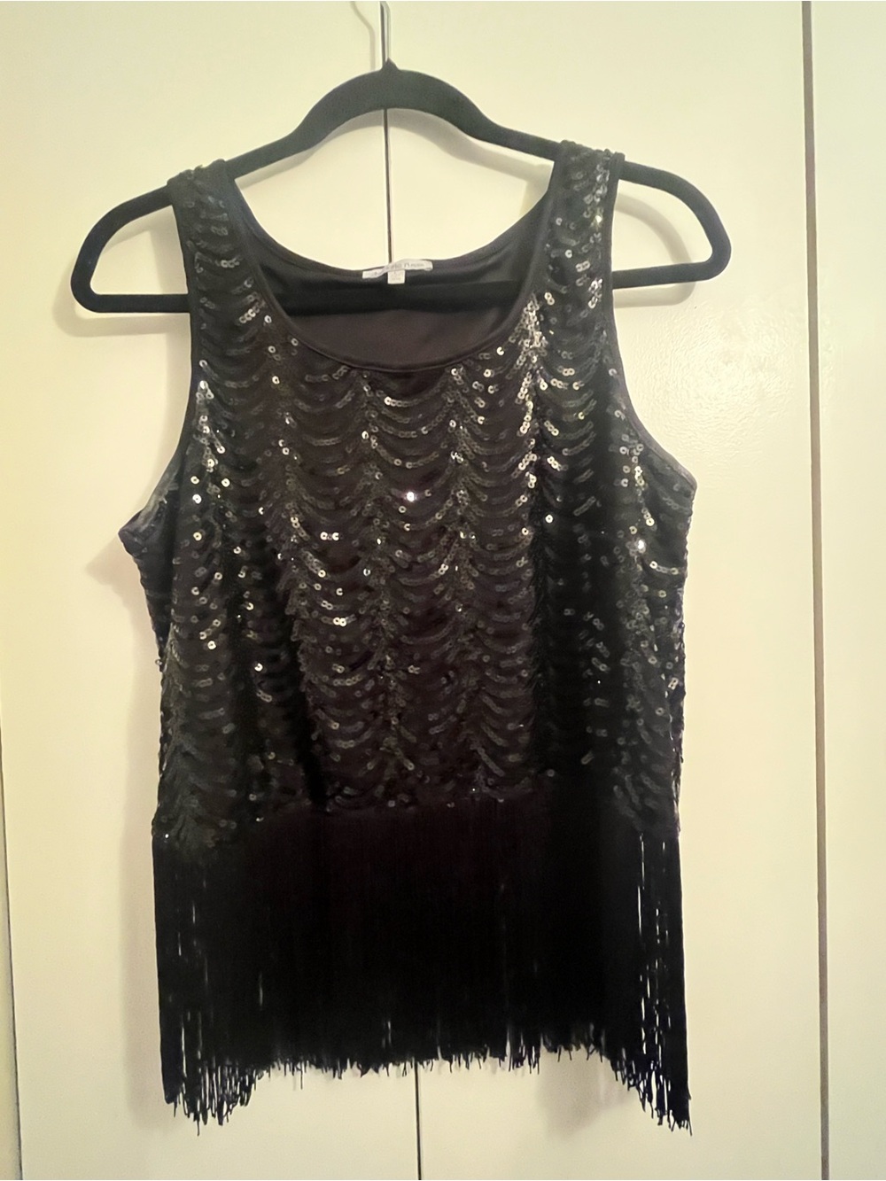 Charlotte Russe Black Sequin Fringe Tank Top. L. Festival. Princess. Retro.